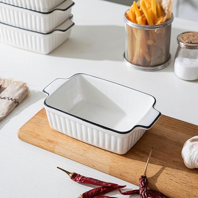 Ceramic Casserole Dish Set with Handles Sets of 4 - Oven, Microwave & Dishwasher Safe 12OZ Rectangular Bakeware |Deep Baking Pans for Lasagna, Cake, Cooking & Gift Use