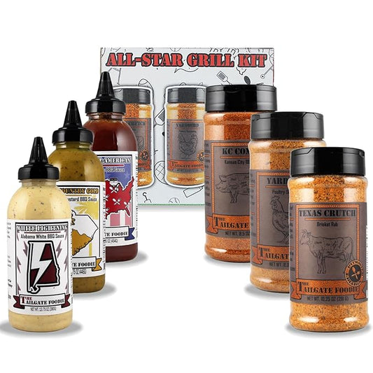 All-Star Grill Kit – Premium BBQ Sauce & Seasoning Gift Set for Men | 6-Piece Tailgating & Grilling Pack with 3 Craft BBQ Sauces & 3 Gourmet Rubs | Outdoor Cooking Gift for Dad/Grill Master | *GREAT FATHER'S DAY GIFT*