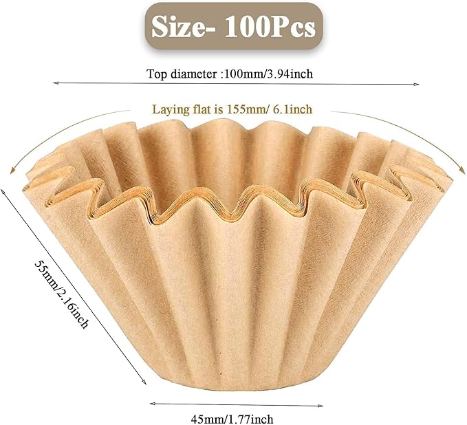 1-2 Cup Brown Coffee Filters, 100 Count Unbleached Basket Coffee Filter Paper for Miniature Mr Coffee, Small Coffee Maker, Single Serve Coffee Pot, Pour Over Coffee Kit
