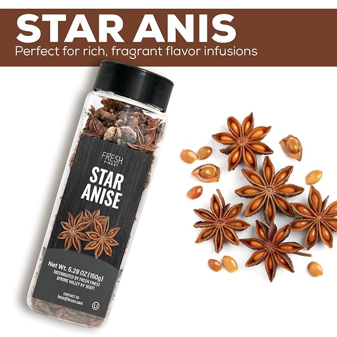 Fresh Finest Whole Star Anise 5.29oz - Premium Quality Star Anise Whole - All-Natural, Non-GMO, Gluten-Free, Kosher - Perfect for Baking, Cooking, and Tea