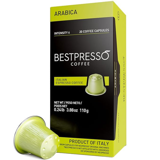 Bestpresso Coffee for Nespresso Original Machine 120 pods Certified Genuine Espresso Arabica Blend (Light Intensity), Pods Compatible with Nespresso Original 60 Days Satisfaction Guarantee
