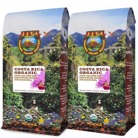 Low Acid Organic Coffee ??Whole Bean, Mold-Free & Stomach Friendly by Java Planet, Costa Rican Single Origin Coffee, Dark Roast, Smooth Full Flavored, 2x1LB Bag