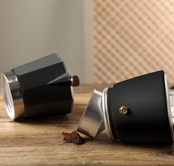 AGOGO Milano Moka Pot, Stovetop Espresso Maker, Greca, Coffee Percolator, Turkish Coffee Maker with Paper Filter 6 Cup Black