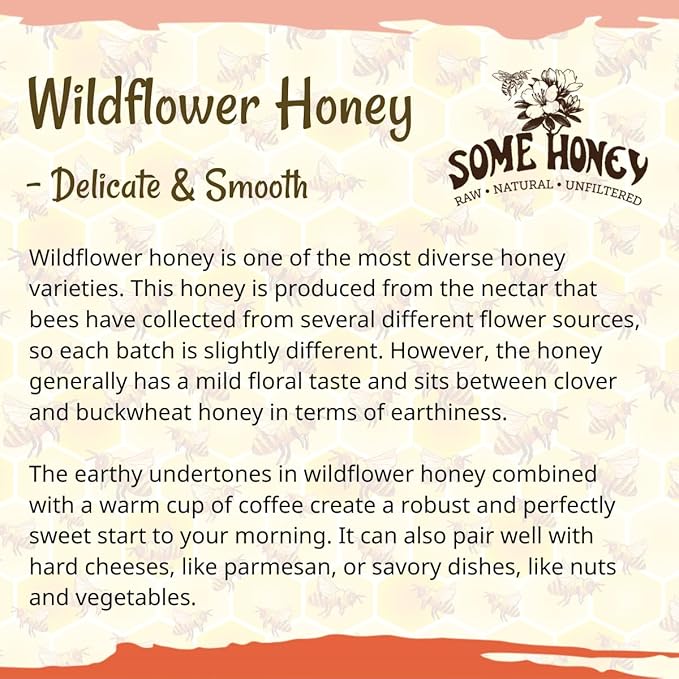 Some Honey Raw & Unfiltered Wildflower Honey – 100% Pure U.S. Honey – USDA Grade A – All-Natural – 16 oz