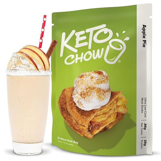 Keto Chow Limited Edition Flavors | Keto Meal Replacement Shake | Nutritionally Complete | Low Carb | Delicious Easy Meal Substitute | You Choose The Fat (Apple Pie, 21 Serving)