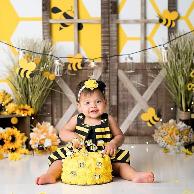 30 PCS Bumble Bee Cupcake Toppers Resin Little Figurine Bee Cupcake Picks Oh Babee Cake Decorations for Bee Theme Baby Shower Kids Boys Girls Birthday Party Decoration Supplies Gold