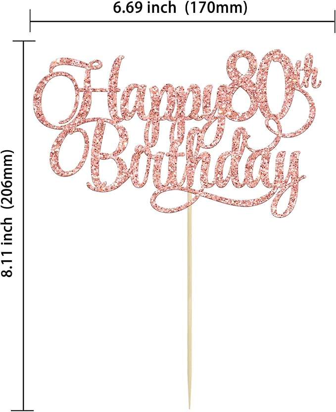 1 Pack Happy 80th Birthday Cake Topper Rose Gold Glitter Number 80 Eighty Years Old Birthday Cake Pick Decoration For 80th Birthday Celebrating Anniversary Party Supplies