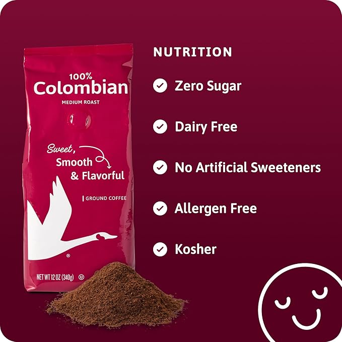 Wawa Ground Coffee Colombian Medium Roast, 12 oz Bag, Medium Bodied Blend with Chocolate & Fruit Notes, For Hot or Iced Coffee, 100% More Responsibly Sourced from Rainforest Alliance Certified Farms