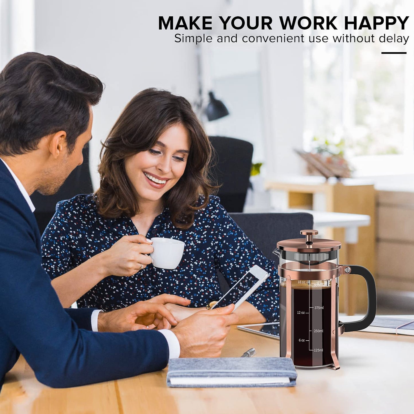QUQIYSO French Press Coffee Maker 21oz,Borosilicate Glass Coffee Press