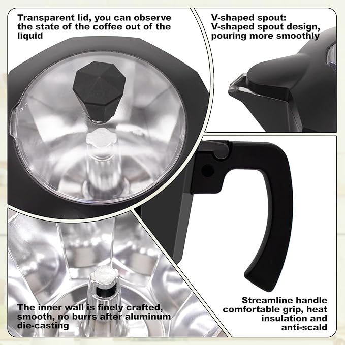Electric Aluminum Moka Pot 5-6 Cup 270ml Espresso Maker with Detachable Base Ideal Coffee Makers for Home MochaPot Italian and Cuban Cafì±?Coffeemaker Espressomaker CoffeePot Black