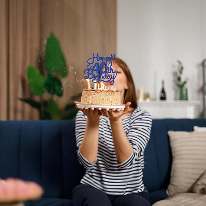 1 Pack Happy 40th Birthday Cake Topper Blue Glitter 40 & Fabulous Cheers to 40 Years Old 40th Birthday Cake Pick for Celebrating 40th Birthday Anniversary Party Cake Decorations Supplies