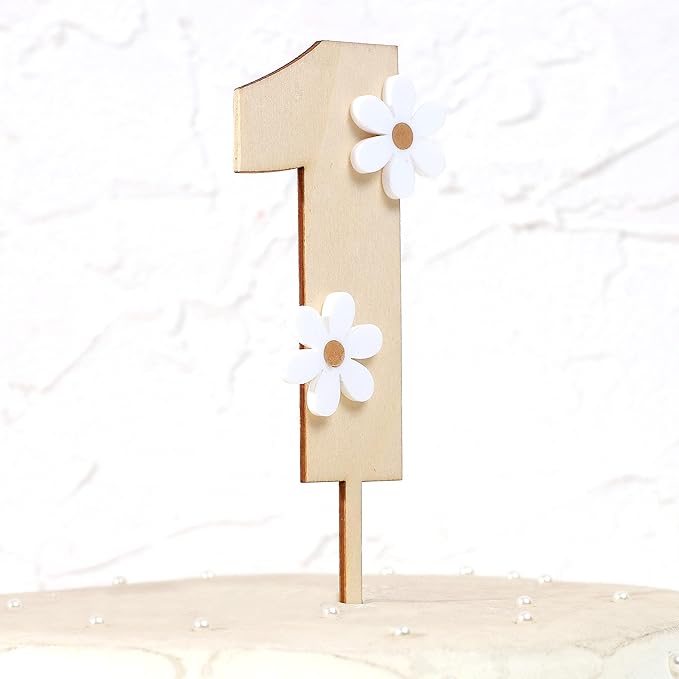 Wooden Daisy Cake Topper for 1st Birthday - Boho, Retro Groovy Party Decor, Wooden Cake Decorating Supplies, First Anniversary
