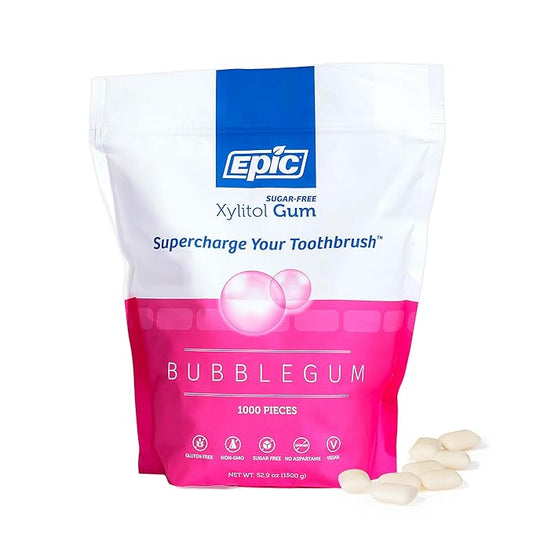 Epic 100% Xylitol Bubblegum Chewing Gum - Sugar Free, Aspartame Free Dental Gum - Supports Oral Health & Fresh Breath - 1000 Pieces
