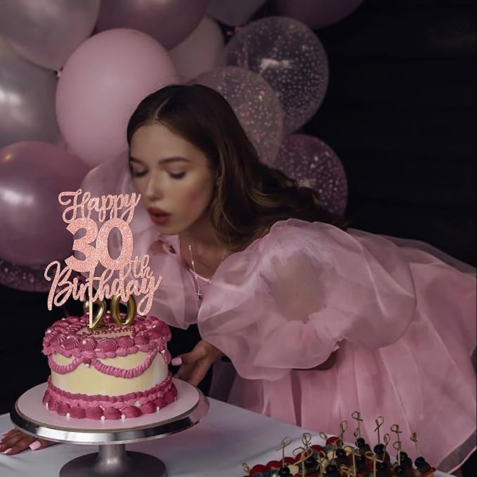1 PCS Happy 30th Birthday Cake Topper Glitter Cheers to 30 Years Birthday Cake Pick Thirty Hello 30 Fabulous Cake Decorations for Happy 30th Birthday Anniversary Party Supplies Rose Gold