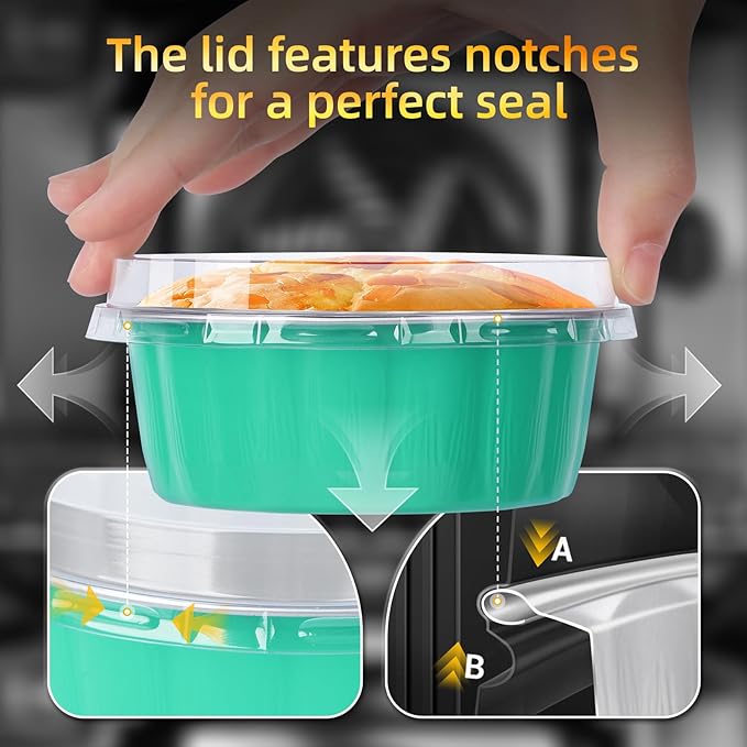 Beasea Ramekins Baking Cups with Lids, 120 Pack 8 oz 4 Inch Disposable Mini Elegant Blue Foil Creme Brulee Aluminum Baking Cups Small Round Cupcake Tart Pie Tins Pans Individual Containers Oven Safe