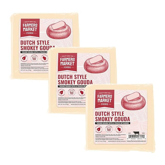 Farmers Market, Gluten Free, Keto, Paleo, Low Sodium, Zero Sugar, Wisconsin Cheese Gift Sets, 3-Pack, Dutch Style Smokey Gouda