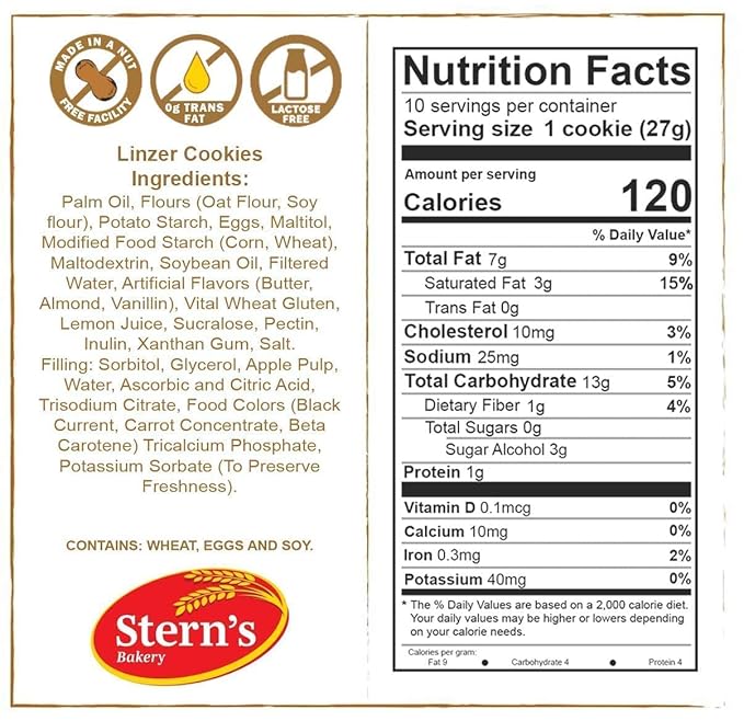 Sugar Free Cookies by Stern?™s Bakery | [10 Count] Strawberry Filled Linzer Tarts | Sugar Free Cookies and Snacks for Diabetics | Low Carb Snacks for Adults