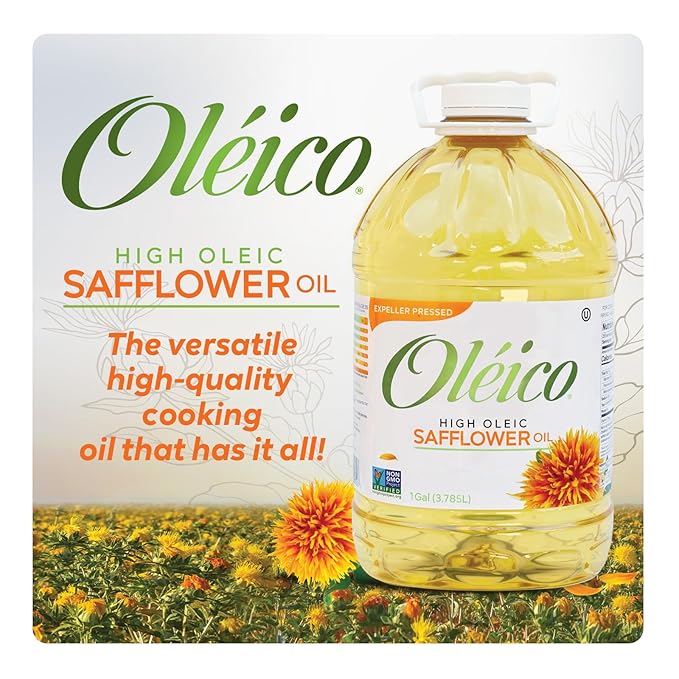 Oleico - High Oleic, Non GMO Certified, Kosher Verified, Expeller Pressed, High Heat Stable Safflower Oil, Bottle of 1 Gallon (128 fl. oz.)