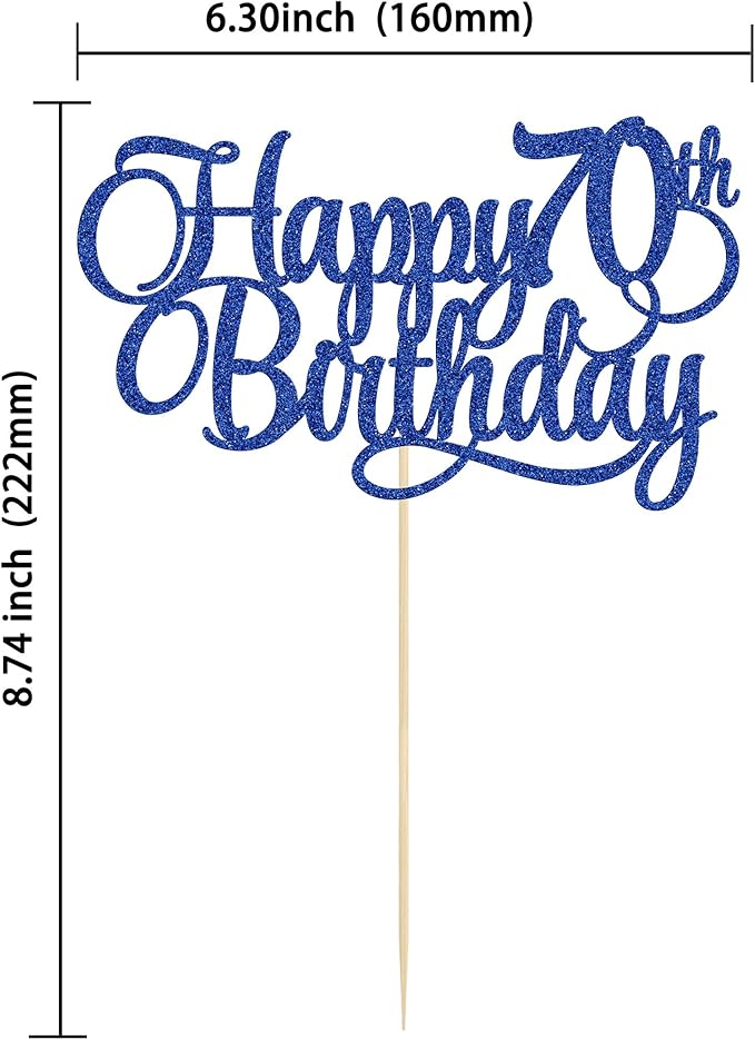 1 Pack Happy 70th Birthday Cake Topper Blue Glitter Number 70 Seventy Years Old Birthday Cake Pick Decoration For 70th Birthday Celebrating Anniversary Party Supplies