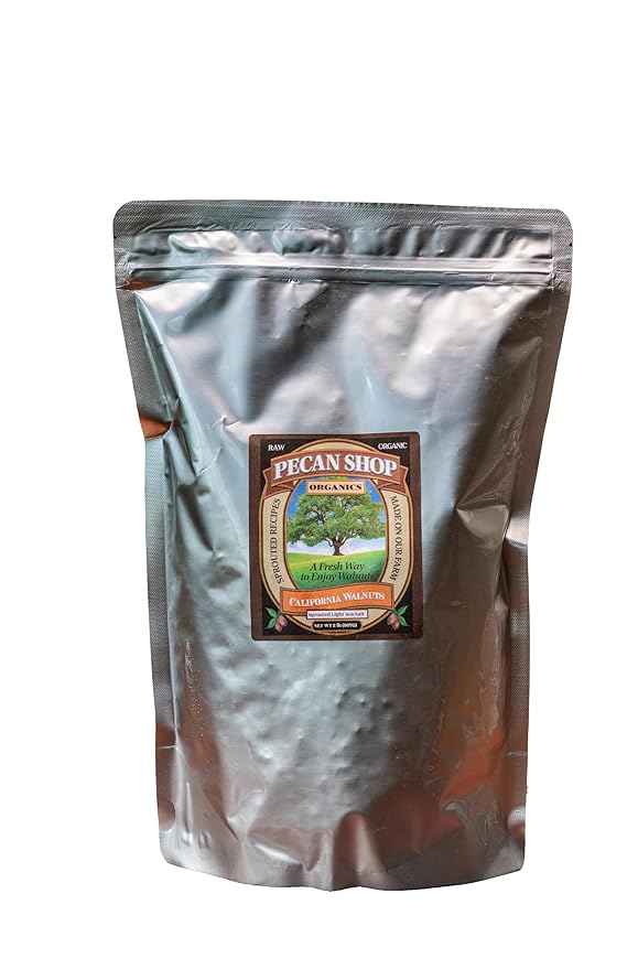 Pecan Shop Sprouted Organic Raw California Walnuts, High Halves Count, Lightly Sea Salted, 2 Pound