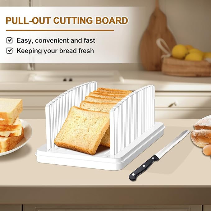 Upgrade Pull Out Bread Slicer for Homemade Bread, Foldable Bread Slicing Guide,Removable Cutting Board, Slice Evenly, Bread cutter slicer Suitable for Bread Making Supplies