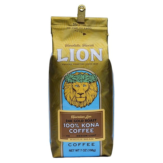 Lion Coffee 24K Gold Roast 100% Kona Ground Coffee, Medium-Light Roast, A Taste of Aloha - 7 Ounce Bag