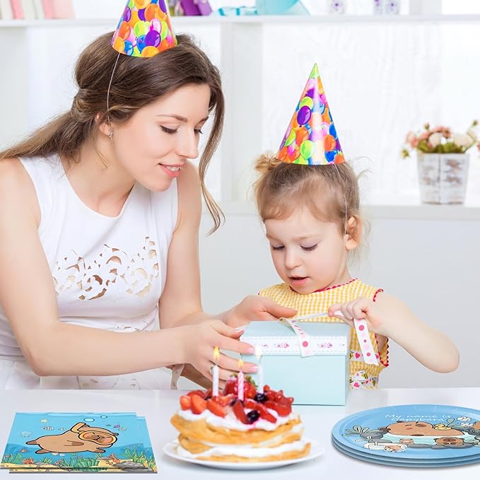 40Pcs Capybara Birthday Party Decorations - Cute Cartoon Capybara Party Tableware Set Includes Disposable Paper Plates and Napkins訝쭮aby Shower Boys Girls Birthday Party Decorations Supplies,Serves 20