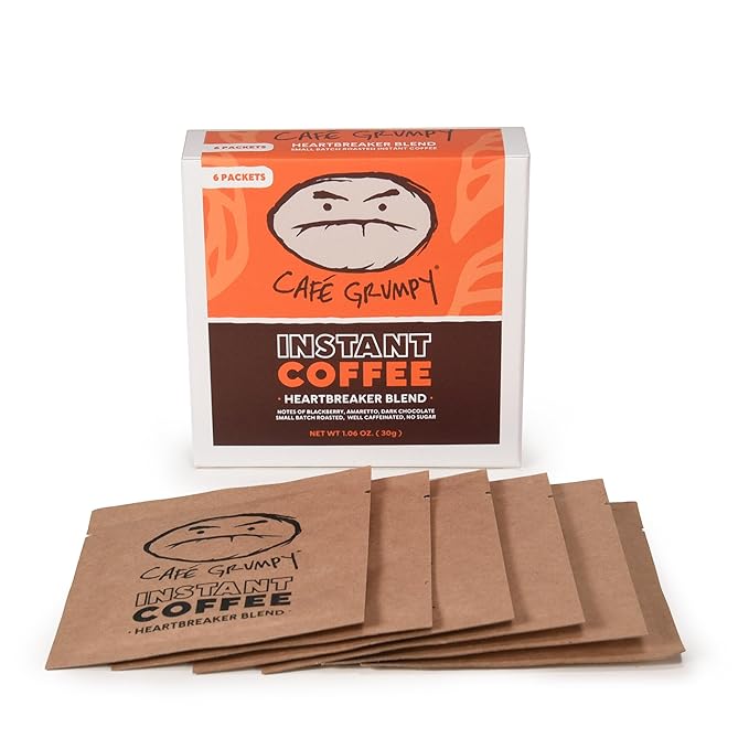 Café Grumpy Instant Coffee Single Serve, Heartbreaker Medium Roast Quick Prep Arabica Blend Packets, Smooth Balanced Flavor Travel Ready Office Coffee, 6 Pack
