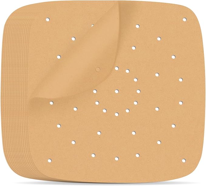 Air Fryer Parchment Paper Liners, 100 Pcs 9 Inch Square Air Fryer Liners, Unbleached Perforated Parchment Paper Sheets for Baking, Parchment Paper for Air Fryer and Bamboo Steaming Basket