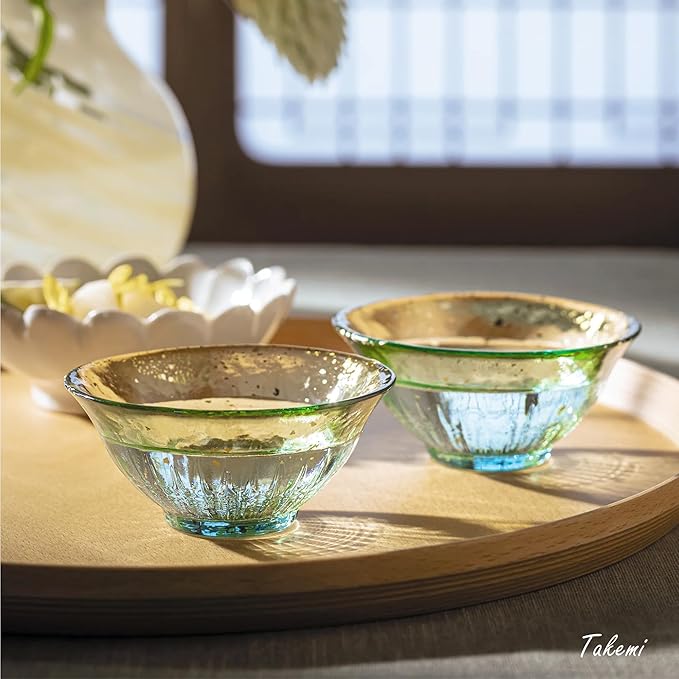 Japanese Handcrafted Sake Cups – Exquisite Artisan Glassware for Cold Sake & Shochu, Elegant Drinkware for Any Occasion, Made in Japan (Moonlight and Early summer, Sake Glass (2.5 fl oz))