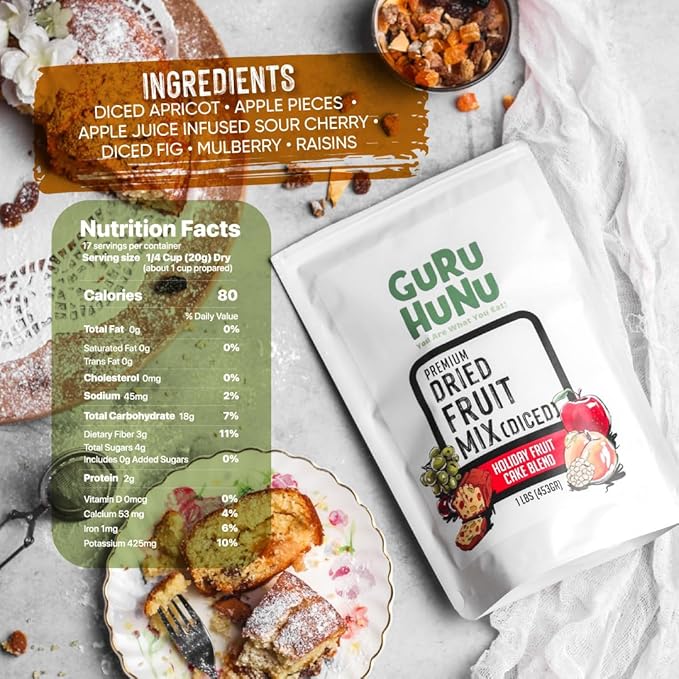 GURU HUNU Dried Fruit Mix, From Mediterranean, Healthy Snacks, No Sugar Added, Chemical Free, Diced and Dehydrated Fruit Medley For Cake, Snacks For Trail or Oatmeal, Ever day Use, Trail Mix (2lb)