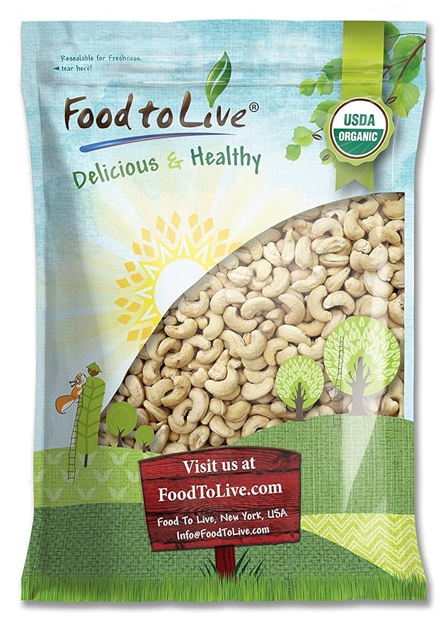 Food to Live Organic Cashews, 8 Pounds ??Whole, Size W-240, Unsalted, Non-GMO, Kosher, Raw, Vegan, Bulk