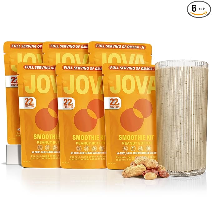 JOVA Superfood Peanut Butter Shake | 22g Protein, 10g Fiber, 10g Collagen, Omega-3 (Whole Foods: Oats, Peanuts, Hemp, Coconut, Chia, Collagen) | Non-GMO, Gluten-Free, 6-Pack