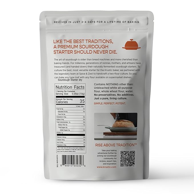 Dual-Flour Organic Sourdough Starter Culture - Fast-Activating Dehydrated Chips with Natural Wild Bread Yeast - Non-GMO Flour Sourdough Bread Starter - Ideal for Homemade Artisan Bread & Baking Beginner