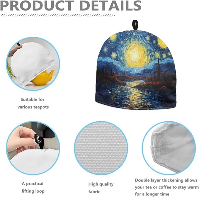 Generic Hudotybom Oil Painting Tea Cozy for Teapot Insulated Large Teapot Cover to Keep Warm Tea Kettle Cover Machine Washable Coffee Pot Cloth Covers Kitchen Home Decorations, CZA49