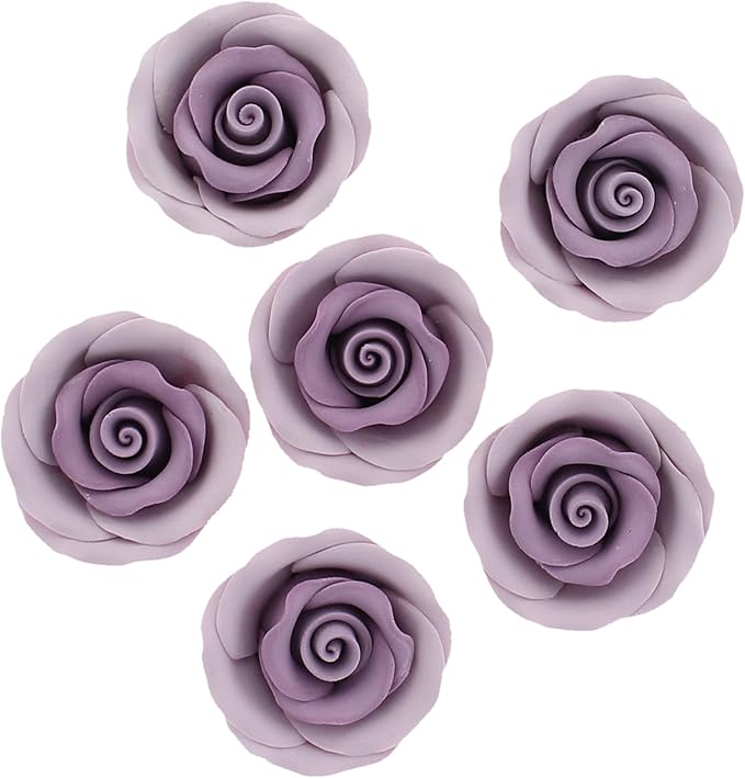 Global Sugar Art Premium Edible Roses, Lavender, Unwired, Medium 1.5 inches, 12 Count by Chef Alan Tetreault
