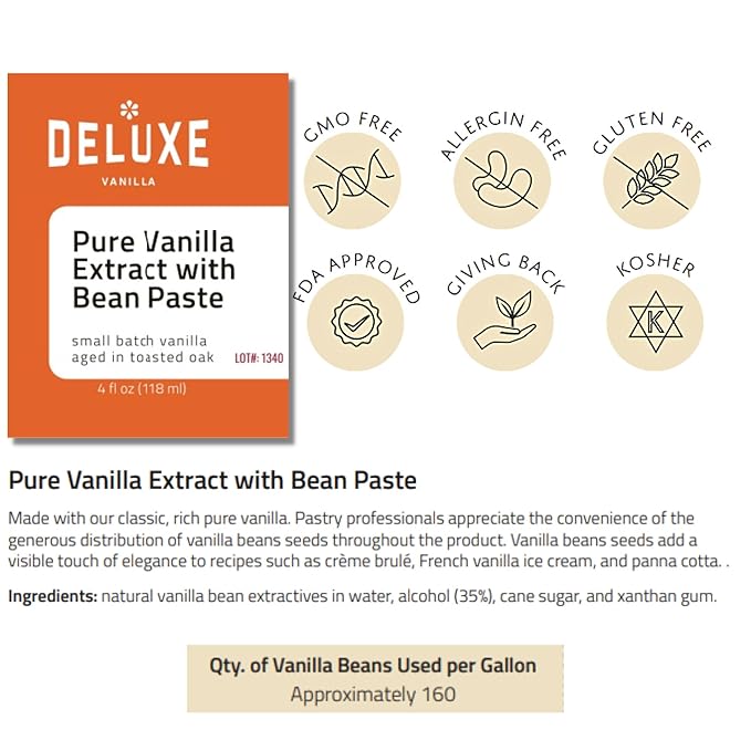 Vanilla Bean Paste for Baking (4oz) Deluxe Vanilla, Made from Pure Vanilla Extract and Vanilla Bean Caviar. Small Batch Rich Creamy Vanilla Flavor from Ugandan Vanilla Beans