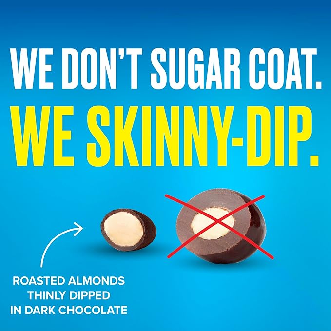 SkinnyDipped Dark Chocolate Cocoa Almonds, Healthy Snack, Plant Protein, Gluten Free, 3.5 oz Resealable Bags (Pack of 5)
