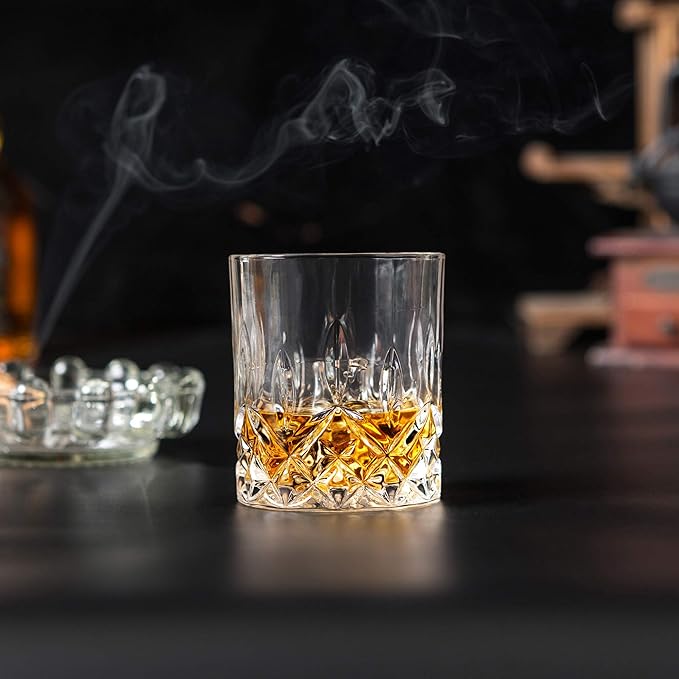 KANARS Old Fashioned Whiskey Glasses - 10 Oz Crystal Rocks Barware Set of 2 for Scotch, Bourbon, Rum, Liquor and Cocktail Drinks - Unique Whisky Gift for Men Dad