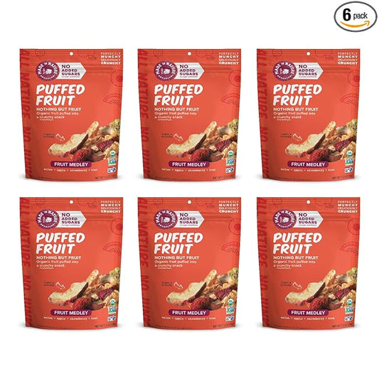 Made In Nature Organic Puffed Fruit Medley, 1.2 Ounce (Pack of 6) ??Fruit Variety Pack, Vegan Snack, Non-GMO, Gluten Free