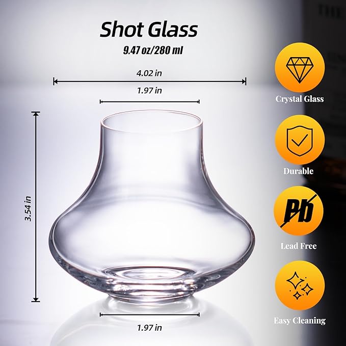 Shot Glasses, Cognac Glasses Set of 2, Crystal Vintage Glass, 9.4oz Stemless Brandy Glass, Unique Whiskey Glass for Home Bar, Clear Snifters Glasses for Wedding, Party, Home
