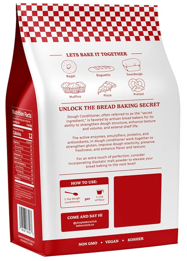 Bakers Club Artisan Dough Conditioner ??Bread Improver & Baking Enhancer for Better Texture, Volume & Shelf Life ??Sourdough, Pizza Crust, Bagels, Muffins, Cakes, Cookies & Pies Enhances Any Flour 10oz