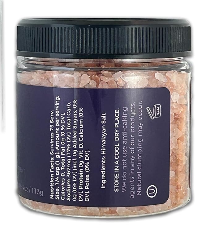 KOSHER CERTIFIED Himalayan Pink Salt, Medium Grain - Ancient Finish - 4oz - Use as is or in a grinder.