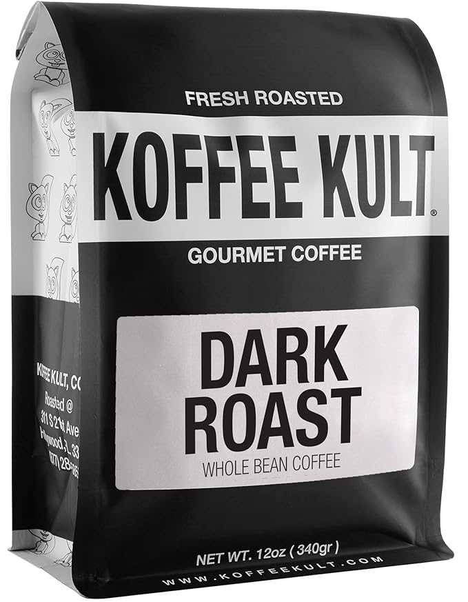 Koffee Kult Dark Roast Coffee Beans - Rich & Bold with Chocolate & Cinnamon Notes, Smooth Finish 100% Arabica, Ethically Sourced Resealable 12oz package