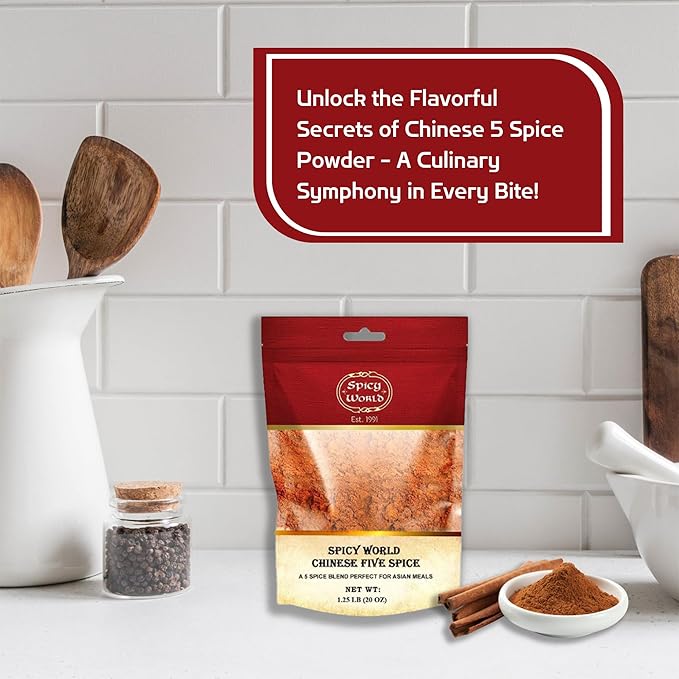 Spicy World Chinese Five Spice Powder 1.25 Pound (20oz) Bag - Great for Asian meals, Chinese 5 Spice Seasoning, Cinnamon, Fennel Seed, Cloves, Star Anise & Black Pepper