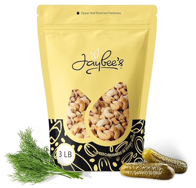 Dill Pickle Cashews 3 Pounds | Gourmet Roasted Cashews ??Tangy, Savory, and Crunchy Snack ??High-Protein, Vegan Friendly ??Perfect for Snacking, Gifting, and Meal Prep | Jaybee's Nuts