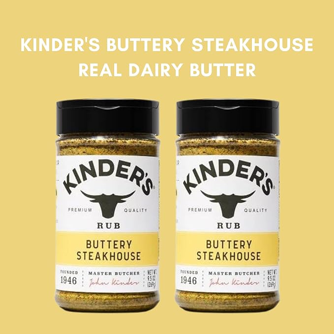 Kinder's Buttery Steakhouse Duo: Two XL 9.5oz Bottles, Exclusive 10-Recipe Card Set + Premium Fridge Decal by FOXTAIL COLLECTIVE ??Flavorful, Gluten-Free Seasoning for Grilling & More. No MSG, Non-GMO.