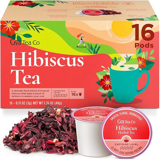 Gya Tea Co Hibiscus Tea Gift Set K-Cup Delivers Joy and Delight with Every Tart Sip - Tea Pod Provide Convenience for Busy Days - Manually Harvested and Caffeine-Free