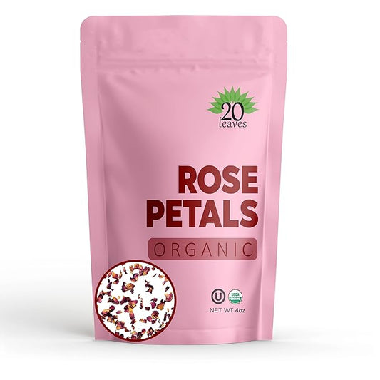Dried Rose Petals - 100% Certified Organic - Herbs - Red Rose Petals for Loose Leaf Tea, Cocktails and Cakes - 4oz Resealable Bag - 1 Pack
