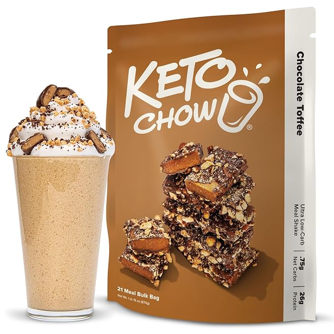 Keto Chow Chocolate Toffee | Keto Meal Replacement Shake | Nutritionally Complete | Low Carb | Delicious Easy Meal Substitute | You Choose The Fat | 21 Meal Bulk Pack